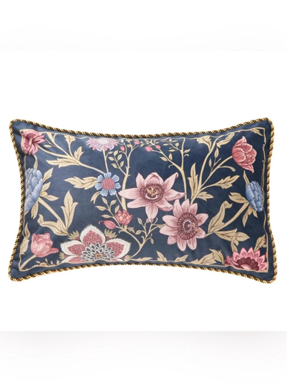 Decorative Lumbar Accent Pillow Cover Rectangular 12x20” BLACK VELVET FLORAL